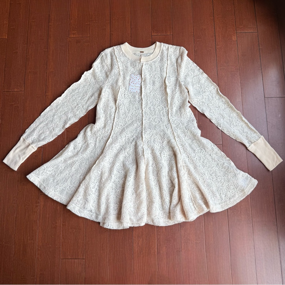 Free People Coffee in the Morning Ivory Sheer Lace Knit Sweater‎